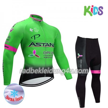 Set Langarmtrikot + Radhose Lange 2017 Astana Pro Team Kinder Winter Thermal Fleece N002
